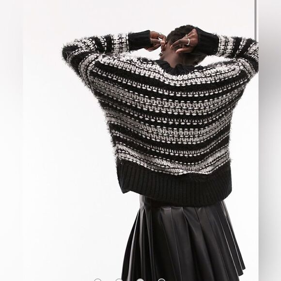 NWOT Topshop ASOS knitted multi stitch jumper in mono Size S - Picture 10 of 12